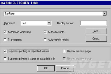 QuickReport预览：The property dialog for a data field