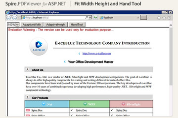 Spire.PDFViewer for ASP.NET预览：fit width height and hand tool