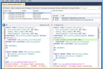 dbForge Source Control for SQL Server預(yù)覽：歷史記錄