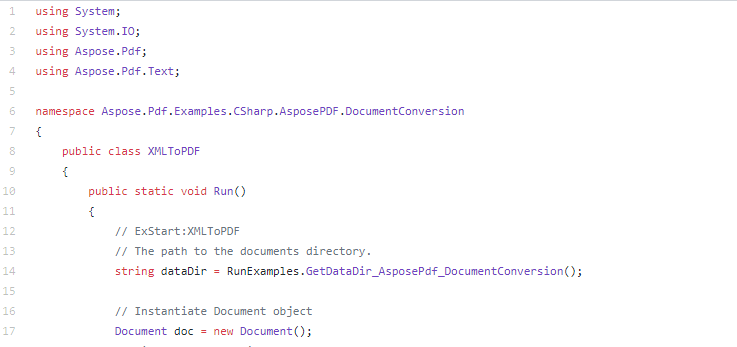 Aspose.PDF for .NET代码示例三十五：XMLToPDF.cs
