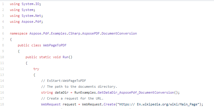 Aspose.PDF for .NET代码示例三十四：WebPageToPDF.cs