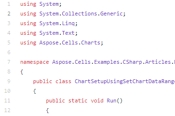 Aspose.Cells for .NET代码示例十三：ChartSetupUsingSetChartDataRange（CS）