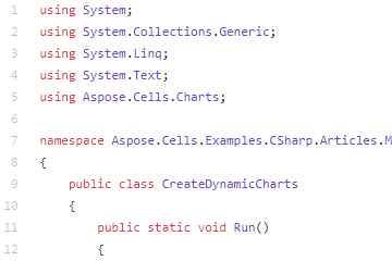 Aspose.Cells for .NET代码示例十六：CreateDynamicCharts（CS）