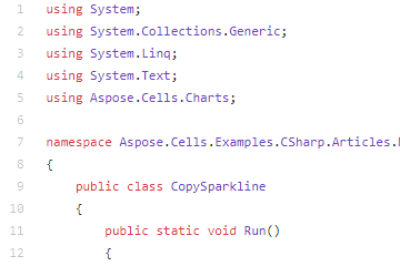 Aspose.Cells for .NET代码示例十五：CopySparkline（CS）
