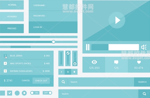 Responsive Ui Kit(PSD),响应式UI,扁平化界面风格