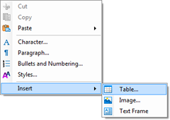 TX Text Control .NET,上下文菜单