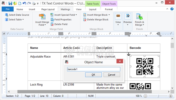 MailMerge,条形码,TX Text Control .NET