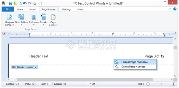 TX Text Control .NET,页眉页脚