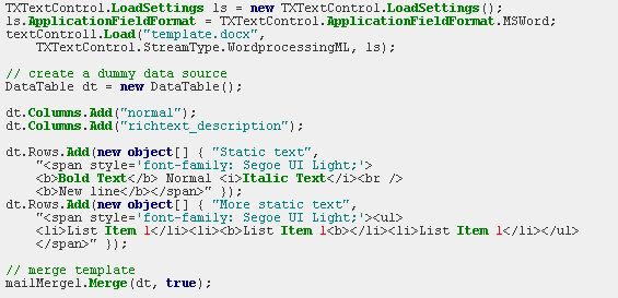 Text Control,MergeFields,格式化文本,合并