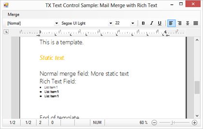 Text Control,MergeFields,格式化文本,合并