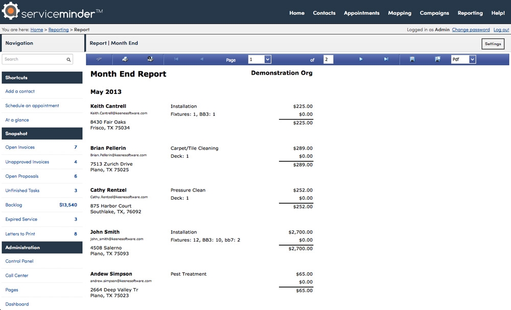 DevExpress-ServiceMinder-Month-Report