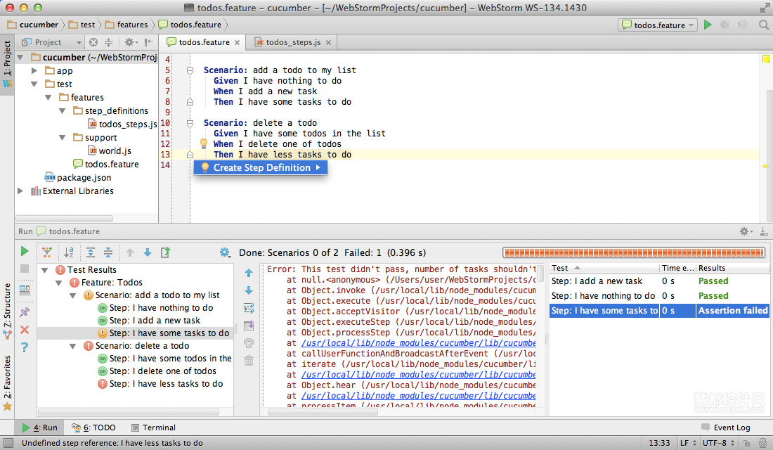 WebStorm 8 - 支持CucumberJS