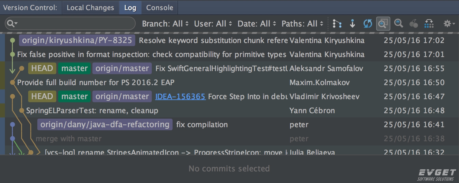 Log Version control IDEA Preview 2016.2