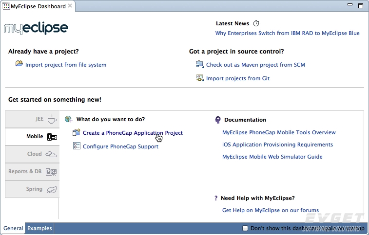 MyEclipse2016.1 Create a PhoneGap Application Project