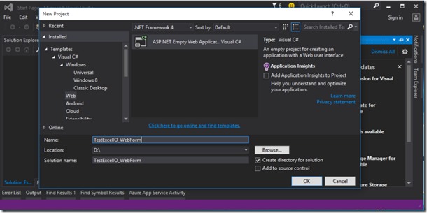 在Visual Studio中的空ASP.NET Web应用程序