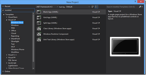 Visual Studio 2012,项目类型