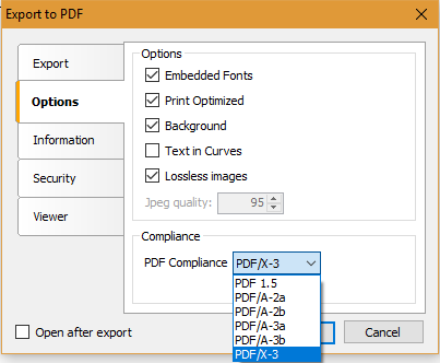 如何以 PDF/X 格式保存报表