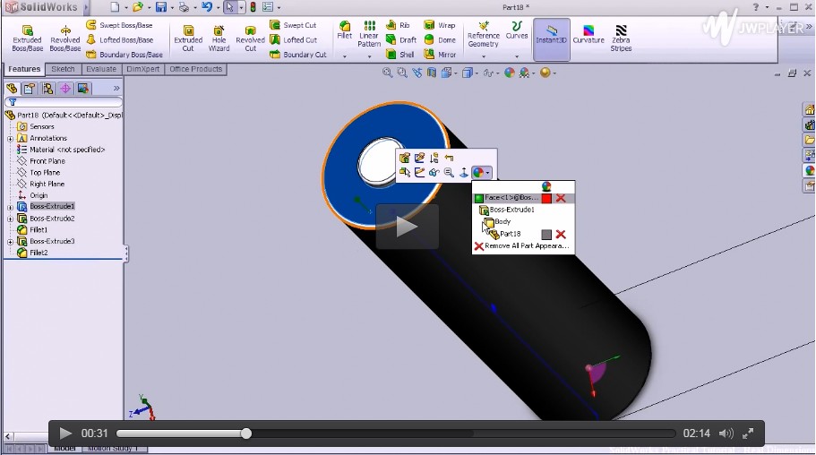 【入门】SolidWorks基础入门视频（二）：设计AA蓄电池拉拔，AA电池喷漆，电容器