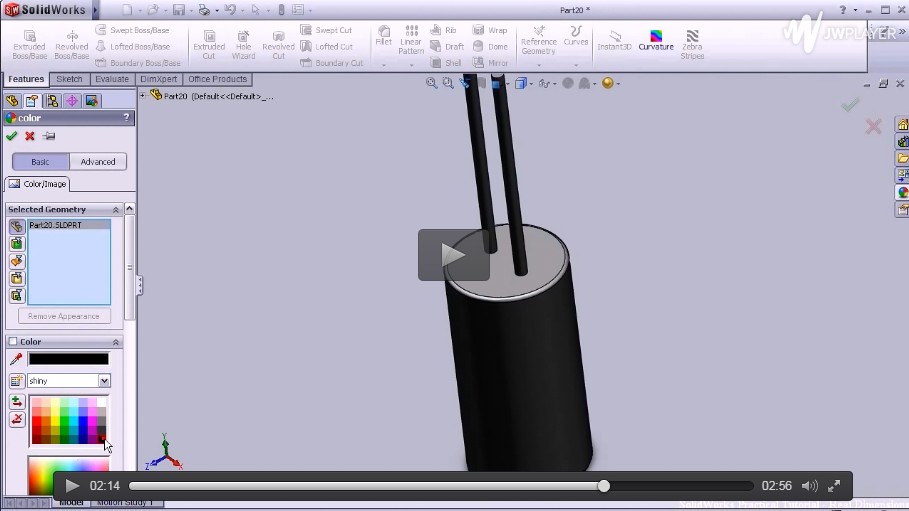 【入门】SolidWorks基础入门视频（二）：设计AA蓄电池拉拔，AA电池喷漆，电容器