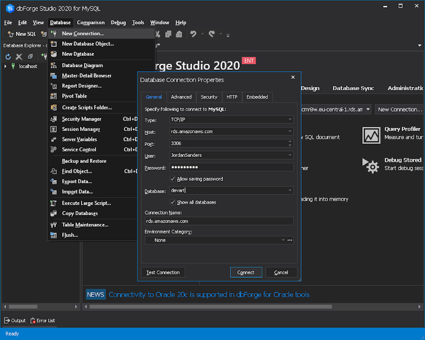数据库管理工具dbForge Studio for MySQL使用教程：如何从Amazon RDS MySQL实例导出数据
