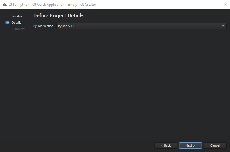 “用于创建空Qt Quick应用程序的Qt for Python向导”