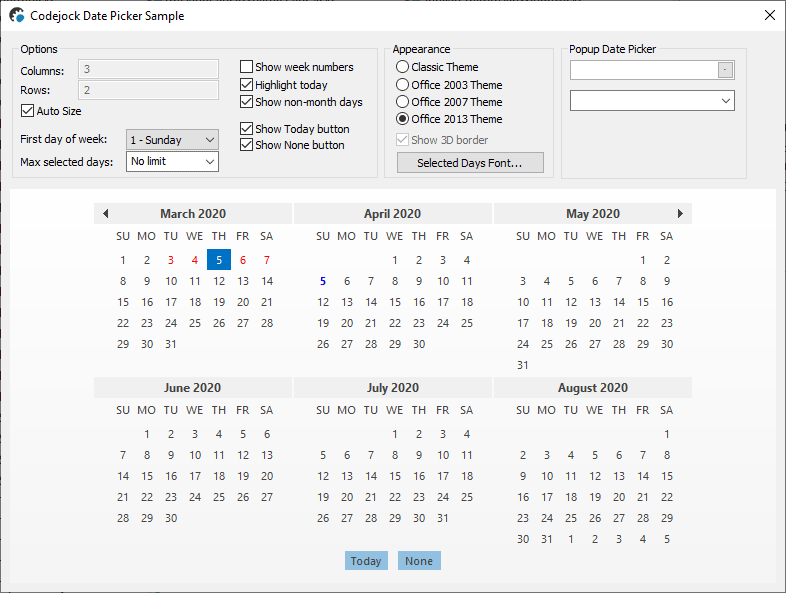 适用于MFC/Visual C++平台的界面开发工具Calendar日历插件示例合集