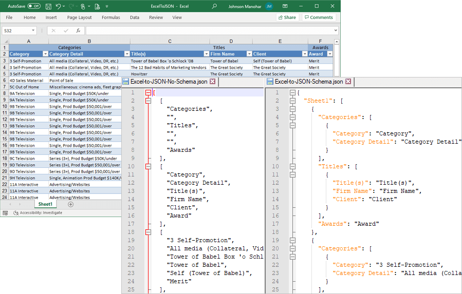Excel转JSON