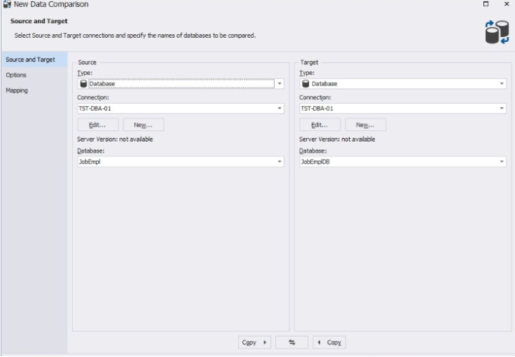 在SQL Server中設(shè)置數(shù)據(jù)庫比較的源和目標