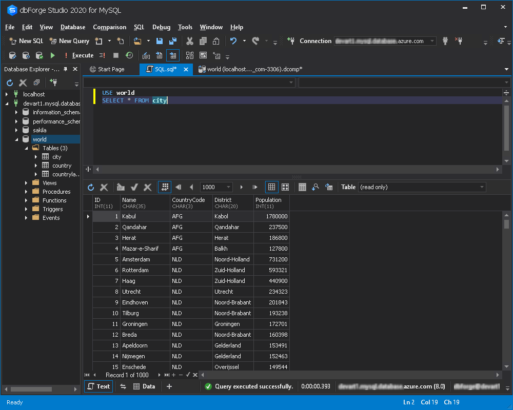 Azure for MySQL-数据库成功迁移