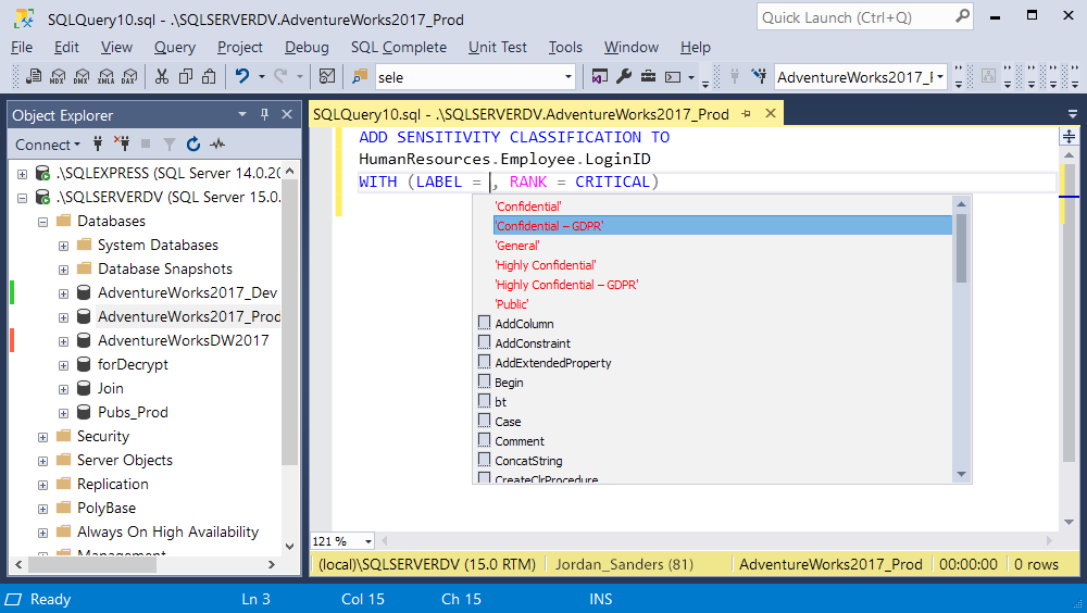 SQL Complete 6.6-添加灵敏度标签