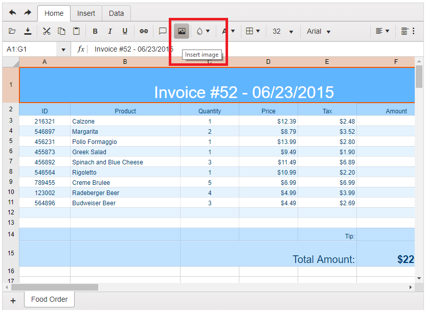 Kendo UI for jQuery的Spreadsheet控件支持图像-图解1