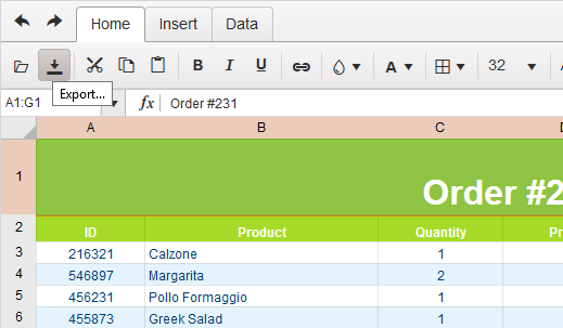 Kendo UI for jQuery数据管理使用教程：Spreadsheet - Excel导出图1