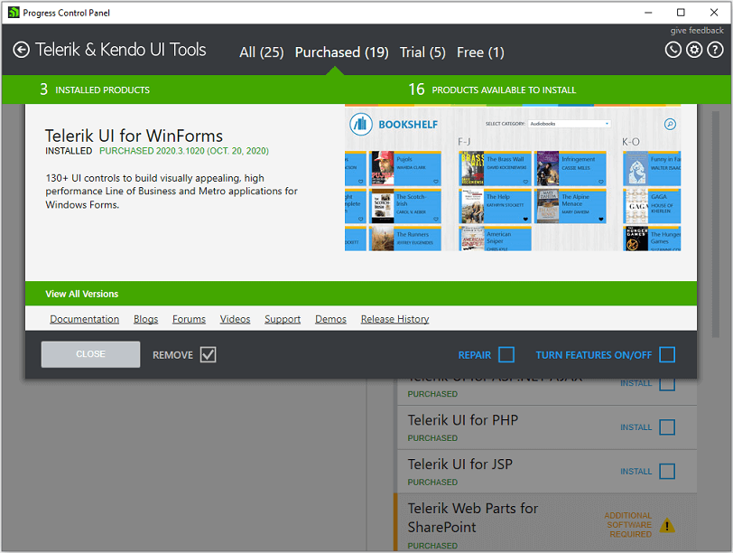 Telerik UI for WinForm教程 - 从进度控制面板安装图6