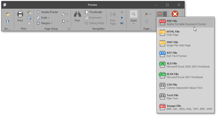 DevExpress WinForm控件入门指南：使用XtraPrinting库以各种格式导出控件