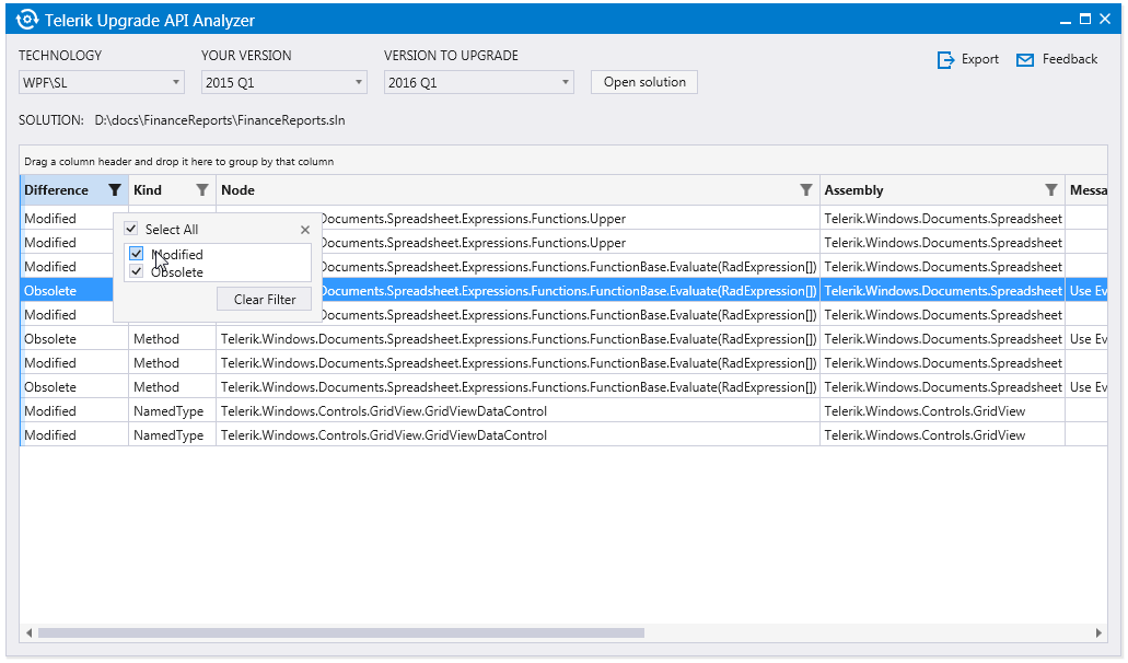 Telerik UI for WPF入门级教程：Telerik Upgrade API Analyzer