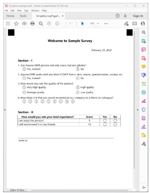 使用 C# 从 JSON 标记创建 PDF 格式的调查