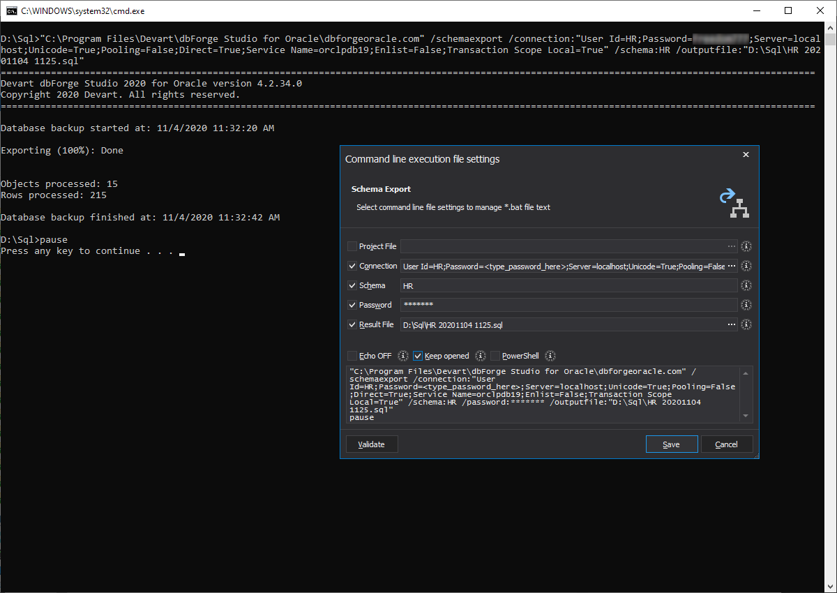 dbForge Studio for Oracle提供了一种简单快捷的方式来导出和导入带有或不带有数据的 Oracle 模式