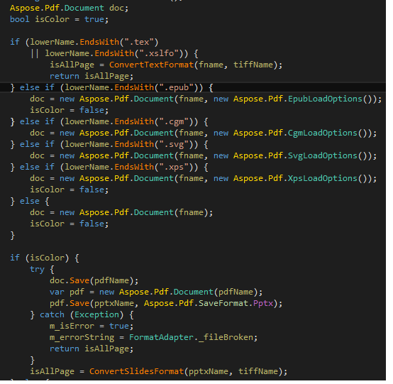 使用 Aspose.PDF for .NET 将 EPUB、CGM、SVG 和 XPS 转换为 PPTX 的代码片段