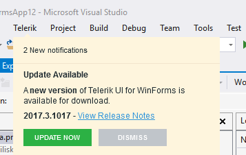 界面开发组件Telerik UI for WinForms入门教程：VS扩展 - 下载新版本