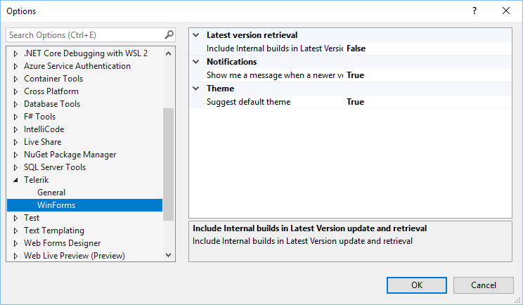 界面控件Telerik UI for WinForms入门教程：VS扩展 - 选项