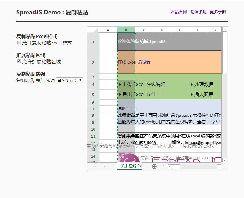纯前端表格控件SpreadJS新手入门指南：复制粘贴