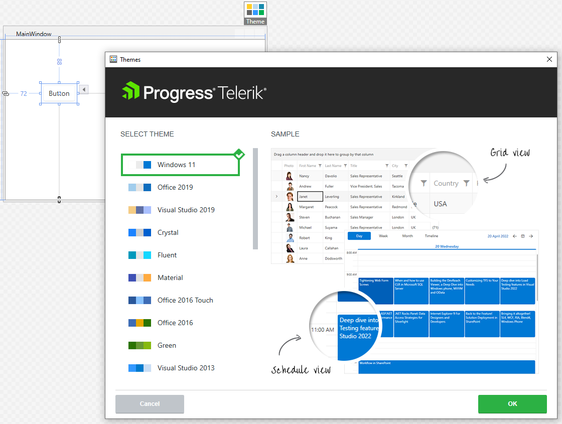 Telerik UI for WPF - windows 11主题图片