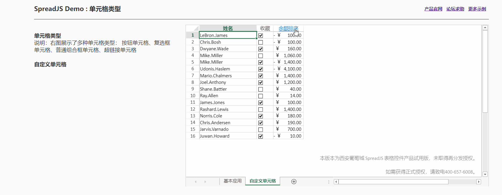 纯前端表格控件SpreadJS新手入门指南：单元格类型