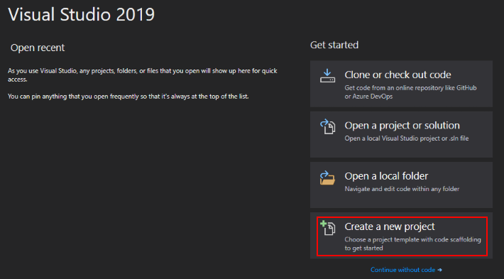 创建新的 Visual Studio 项目