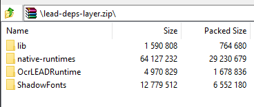 lead-deps-layer zip 存档结构的屏幕截图