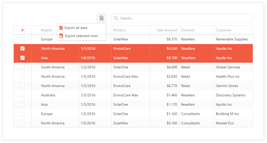 界面控件DevExtreme的Data Grid组件图集