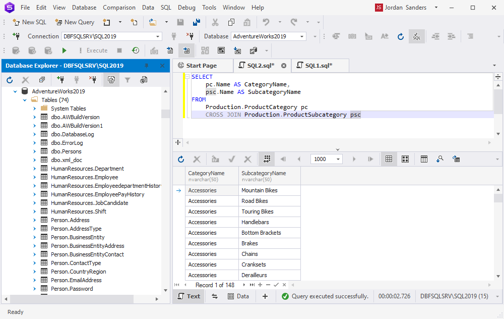 在 dbForge Studio for SQL Server 中运行 ChatGPT JOIN 查询