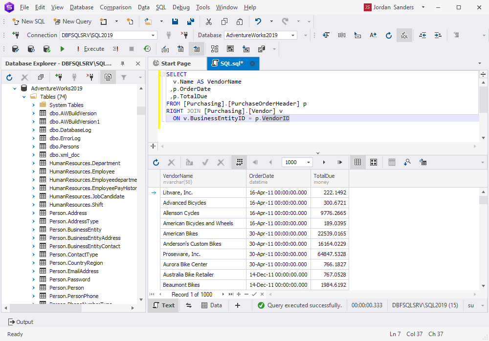 在 dbForge Studio for SQL Server 中执行 ChatGPT 查询