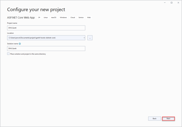 dhtmlxGantt 使用 ASP.NET Core 配置一个项目项目