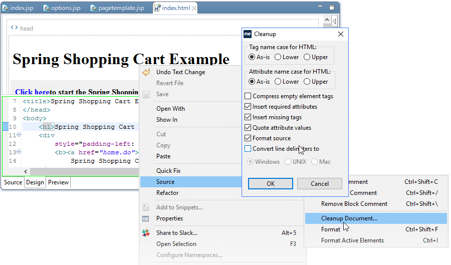 MyEclipse的HTML / JSP编辑器